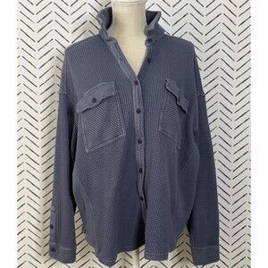 Aerie Lumberjane Waffle Knit Shirt Blue Gray Casual Oversized Cabincore Size S